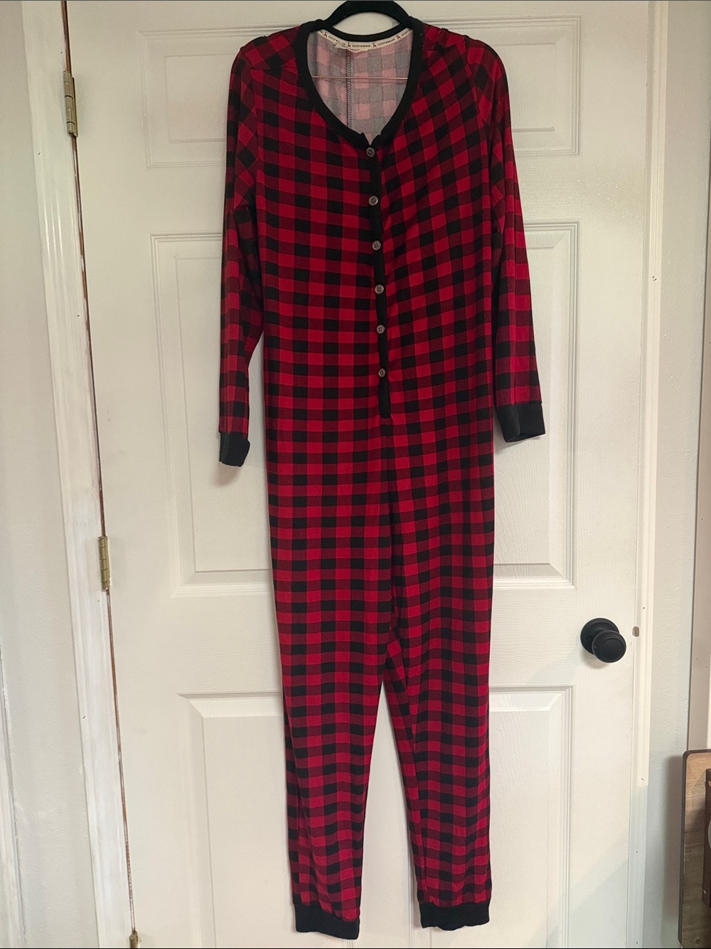 Lucky Brand Red and Black Buffalo Plaid One-Piece Pajama Jumpsuit